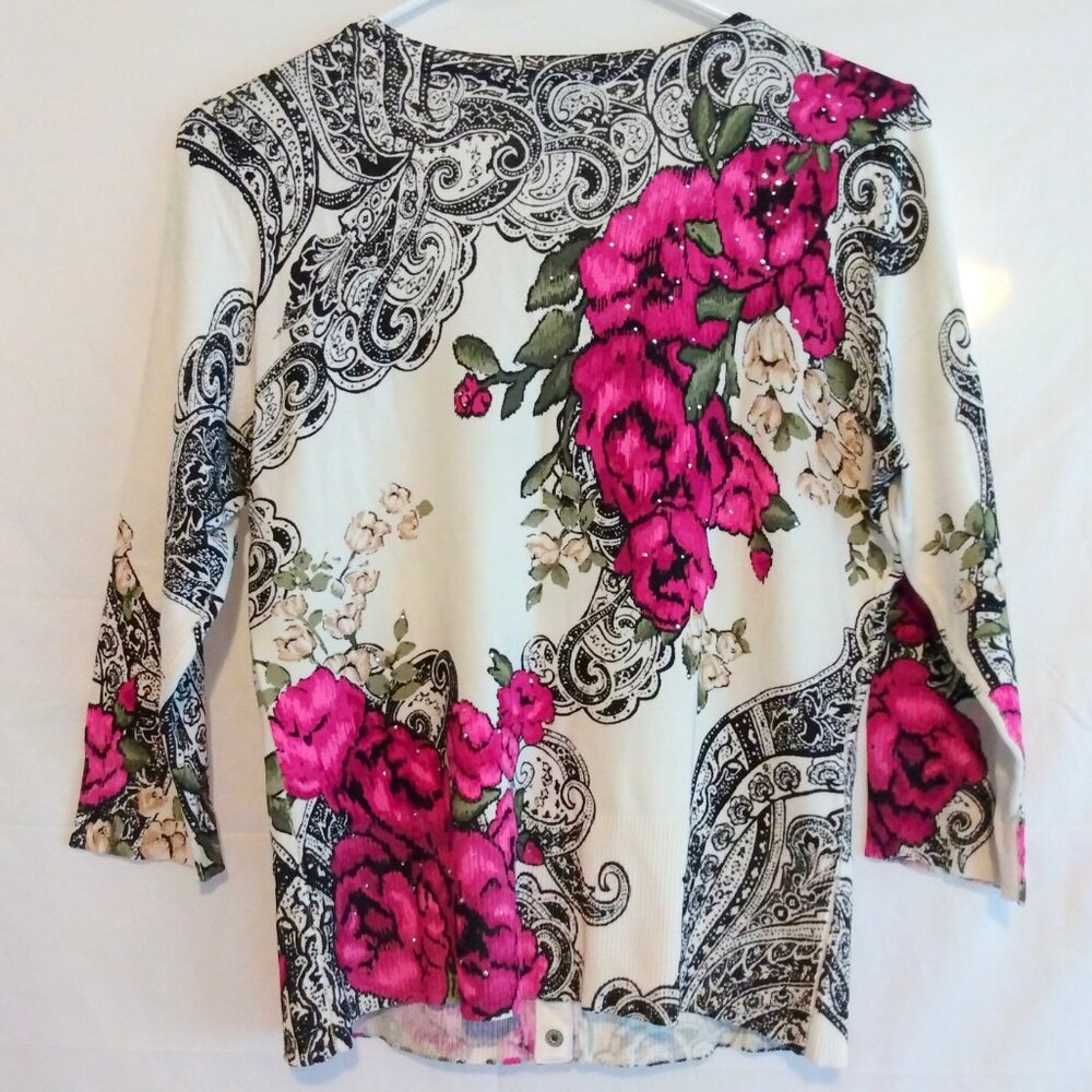 White House Black Market Rhinestone Floral Cardigan S Boho Chic Cottagecore - Picture 9 of 9